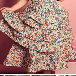 NEW BURU Teagan Floral Print Ruffle Midi Length Skirt Size L